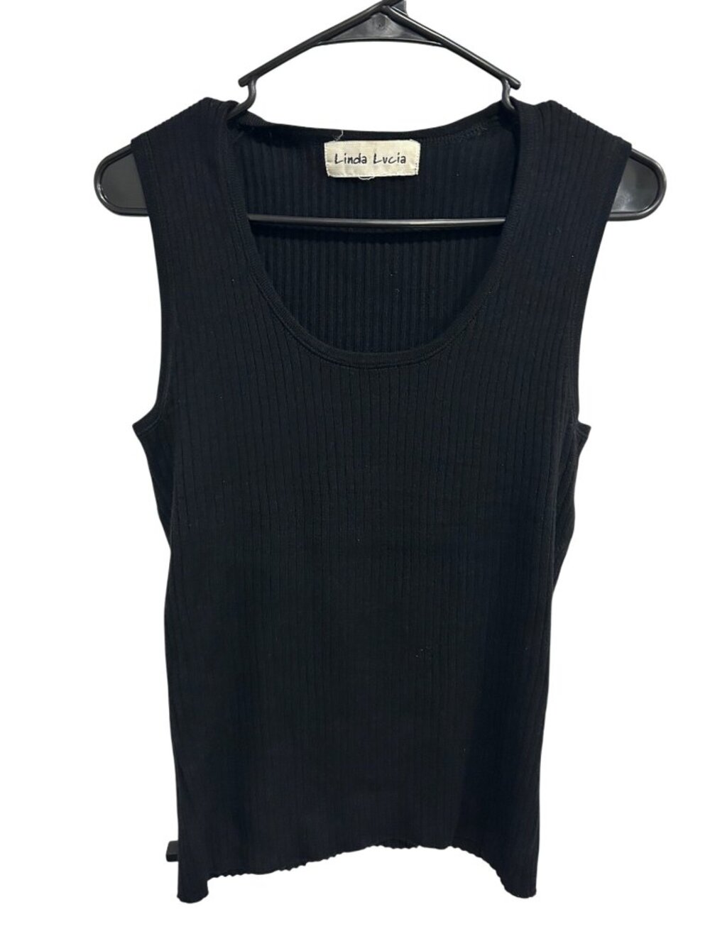 Linda Lucia Black Ribbed Scoop Neck Sleeveless Knit Tank Top Calmcore Minimalism